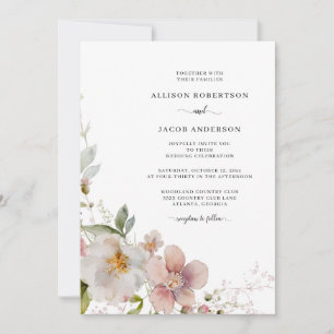 Romantic Pink Sage Green Wildflower Floral Wedding Invitation