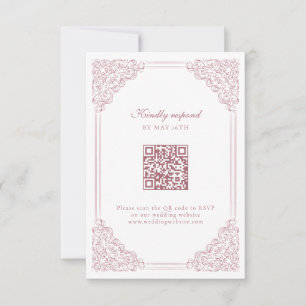 Romantic Pink Script Calligraphy Vintage Frame QR RSVP Card