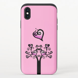 Romantic Pink Scroll Heart Tree iPhone X Slider Case
