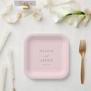 Romantic Pink Stripes Paper Plates