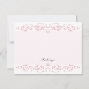 Romantic Pink Swirling Vines Floral "Thank You" Note Card