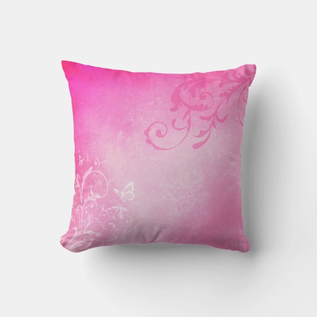 Romantic Pink Swirls Throw Pillow (Front)
