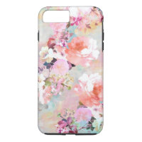 Romantic Pink Teal Watercolor Chic Floral Pattern iPhone 8 Plus/7 Plus Case