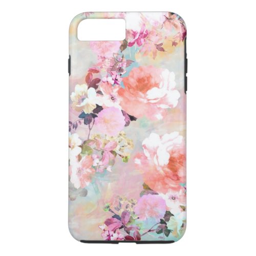 Romantic Pink Teal Watercolor Chic Floral Pattern iPhone 8 Plus7 Plus Case