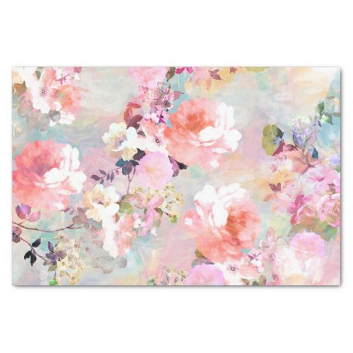 Romantic Pink Teal Watercolor Chic Floral Pattern Tissue Paper