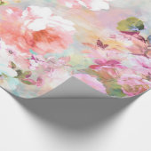 Romantic Pink Teal Watercolor Chic Floral Pattern Wrapping Paper (Corner)