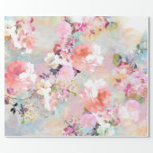 Romantic Pink Teal Watercolor Chic Floral Pattern Wrapping Paper (Flat)
