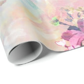 Romantic Pink Teal Watercolor Chic Floral Pattern Wrapping Paper (Roll Corner)