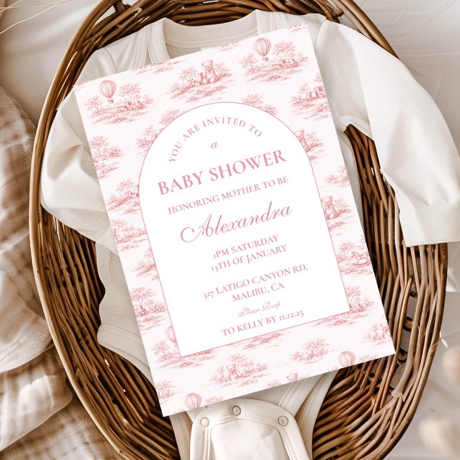 Romantic Pink Toile Baby Shower Invitation (Creator Uploaded)