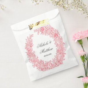 Romantic Pink Toile Flower Wedding Favor Bag