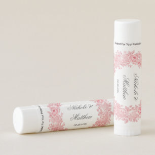 Romantic Pink Toile Flower Wedding Favor Lip Balm