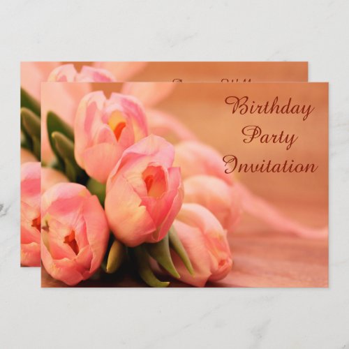 Romantic Pink Tulips  Birthday Invitation