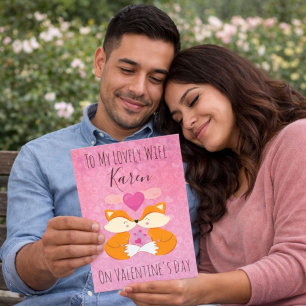 Romantic Pink Valentine Day Foxes for Her Holiday Card