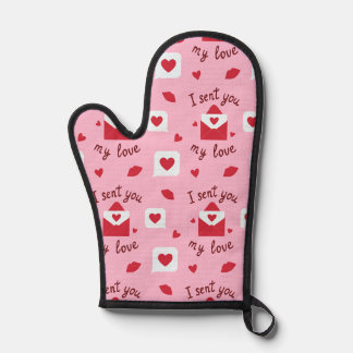 Romantic Pink Valentine Love Notes & Hearts Oven Mitt