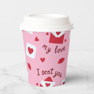 Romantic Pink Valentine Love Notes & Hearts Paper Cups