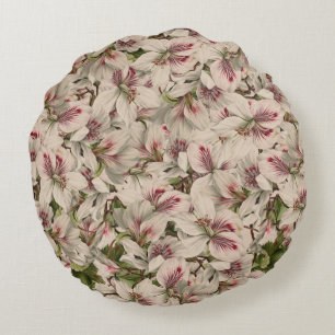 Romantic pink vintage lily Watercolor stylish Thro Round Pillow