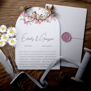Romantic Pink  Vintage Love birds Invitation