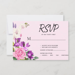 Romantic Pink Violet Bold Flower Bouquet  RSVP Card