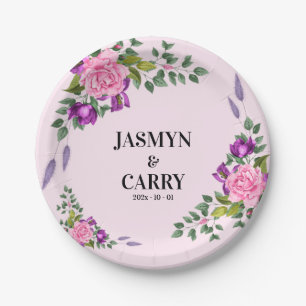 Romantic Pink Violet Floral Summer Bouquet Paper Plates