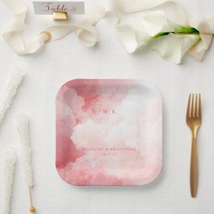 Romantic Pink Watercolor Clouds Paper Plates