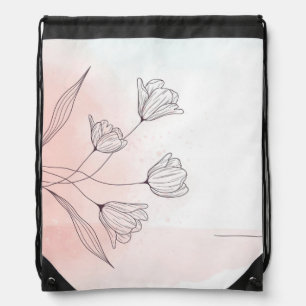 Romantic Pink Watercolor Floral Drawstring Bag