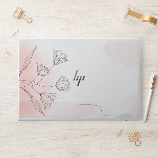 Romantic Pink Watercolor Floral Elegant HP Laptop Skin (Desk)
