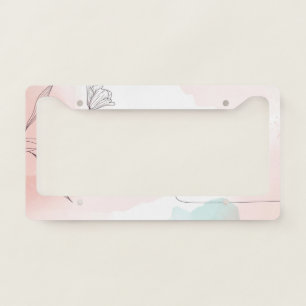 Romantic Pink Watercolor Floral Elegant License Plate Frame