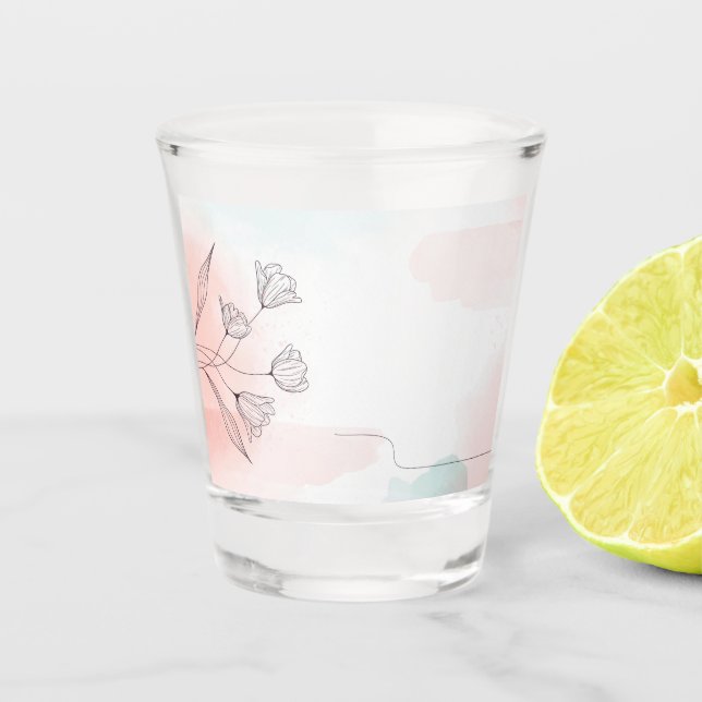 Romantic Pink Watercolor Floral  Elegant Party Shot Glass (Front)