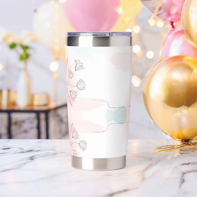 Romantic Pink Watercolor Floral Insulated Tumbler (Bachelor Party (Rotated))