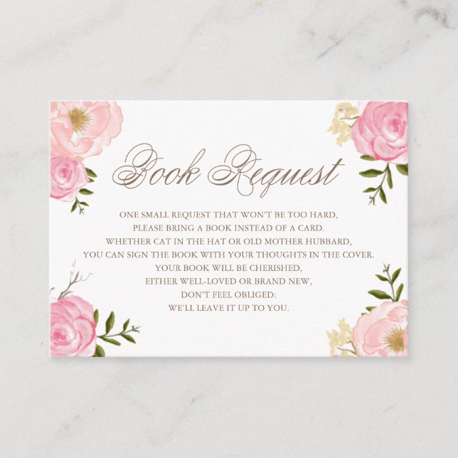 Romantic Pink Watercolor Flowers Book Request Card (Front)