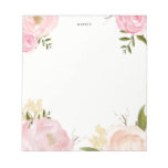 Romantic Pink Watercolor Flowers Notepad at Zazzle