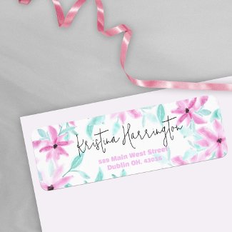 Romantic Pink Watercolor Flowers Return Address
