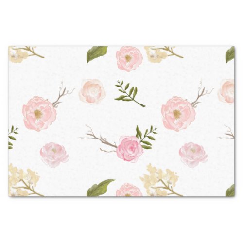 Romantic Pink Watercolor Garden Floral Tissue Paper