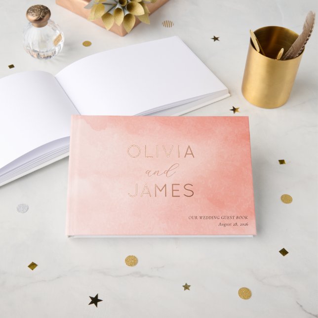 Romantic Pink Watercolor Guest Book (Front Open)