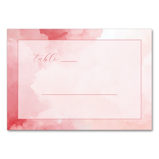 Romantic Pink Watercolor Lines Table Number (Front)
