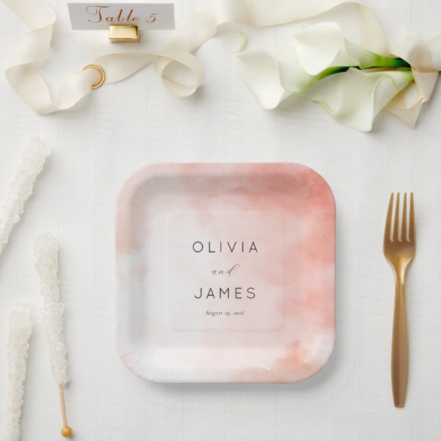 Romantic Pink Watercolor Paper Plates (Wedding)