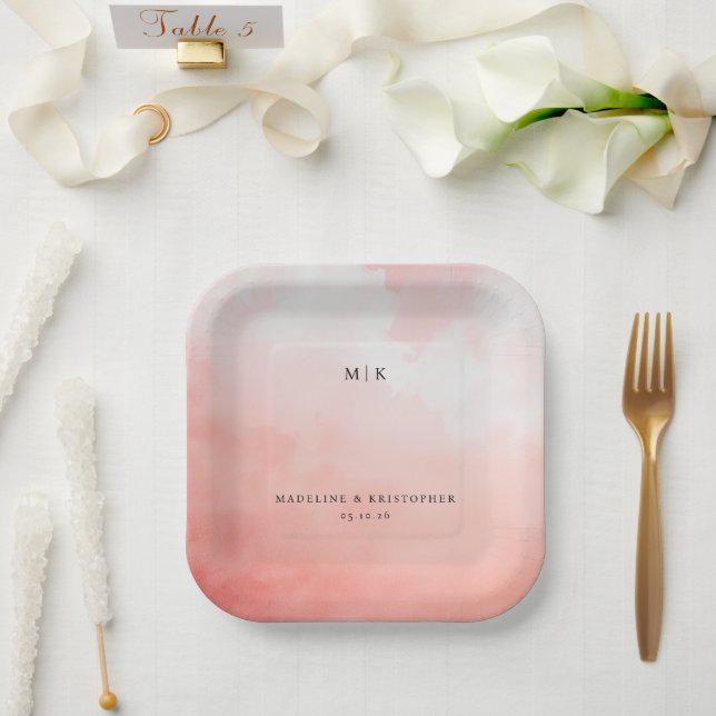 Romantic Pink Watercolor Paper Plates (Wedding)
