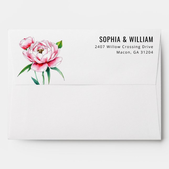 Romantic Pink Watercolor Peonies Envelope (Back (Top Flap))