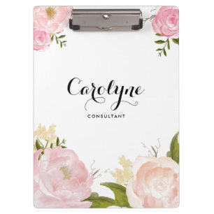 Romantic Pink Watercolor Peonies Floral Clipboard