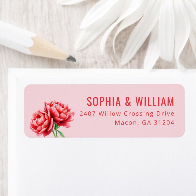 Romantic Pink Watercolor Peonies Label (Insitu)