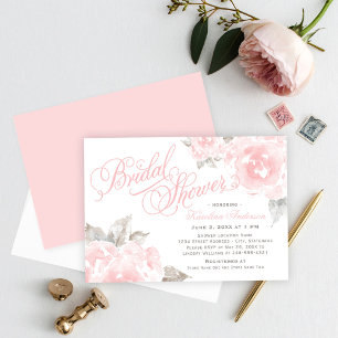 Romantic Pink Watercolor Peony Wedding Shower Invitation