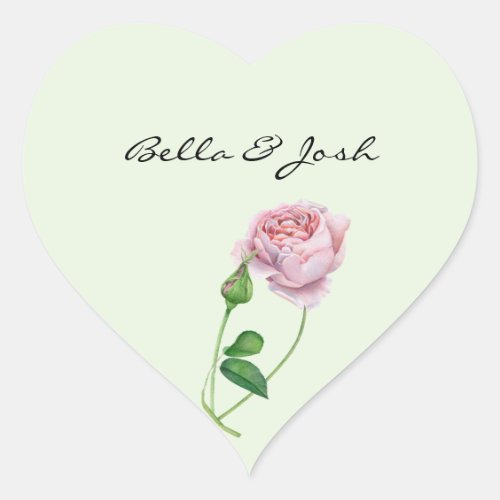 Romantic Pink Watercolor Rose Bud Heart Sticker