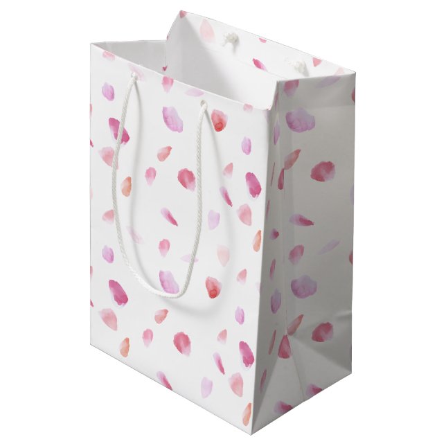 Romantic Pink Watercolor Rose Petals Medium Gift Bag (Front Angled)