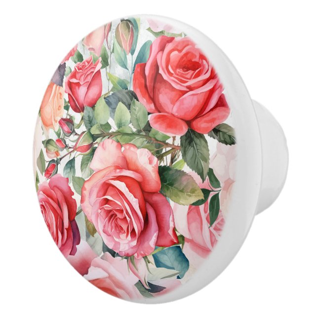 Romantic Pink Watercolor Roses  Ceramic Knob (Right)