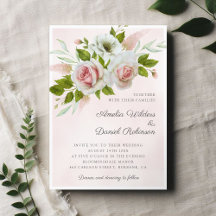 Romantic Pink Watercolor Roses Floral Wedding