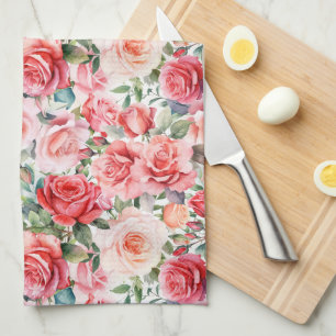 Romantic Pink Watercolor Roses  Kitchen Towel