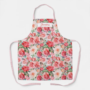 Romantic Pink Watercolor Roses Personalized Apron