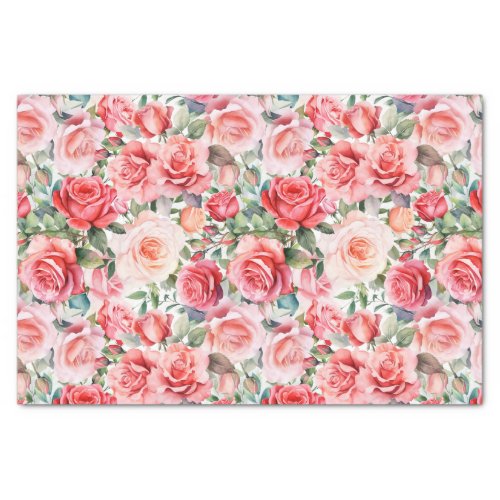 Romantic Pink Watercolor Roses  Tissue Paper