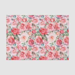 Romantic Pink Watercolor Roses Tissue Paper