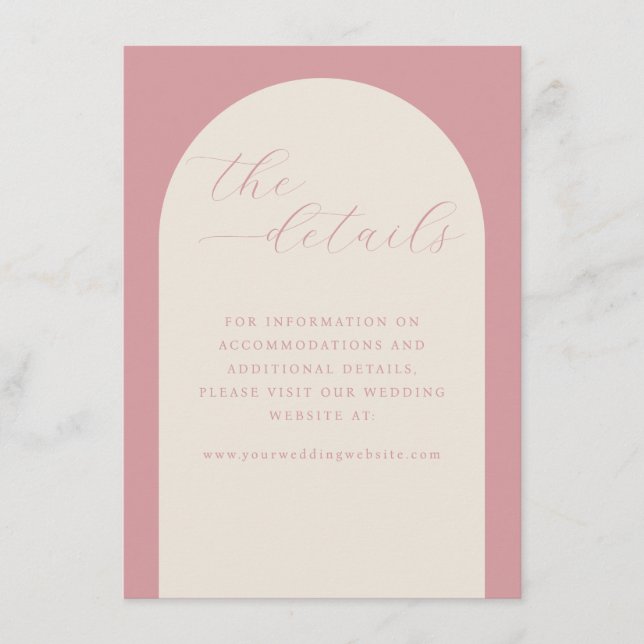 Romantic Pink Wedding Details Card (Front)